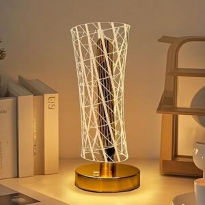 Crystal Table Lamp,Mettalic Gold,Touch Control,3 in 1 LED Light Color Change,USB Rechargeable,Luxury Decor for Home,Living Room,Best for Gifting