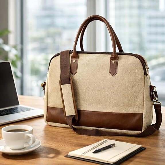 Jute Laptop Bag with PU Brown Patti | Eco-Friendly Office Bag - Image 2