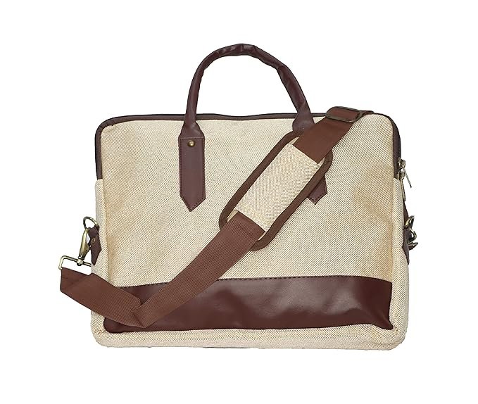 Jute Laptop Bag with PU Brown Patti | Eco-Friendly Office Bag - Image 3
