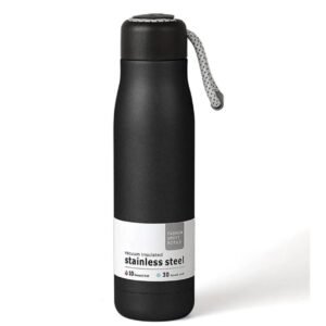 Stainless Steel Vacuum Insulated Water Bottle, Matte Black, with Rope Handle 500 Ml