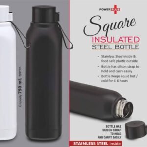 H268 – Square: Insulated Steel Bottle | Keeps Hot & Cold for 4-6 Hours | Strap for Carrying easily | Capacity 750 ml approx