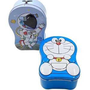 Small Cute & Colorful Printed Metal Money Bank with Secure Lock & Keys for Kids