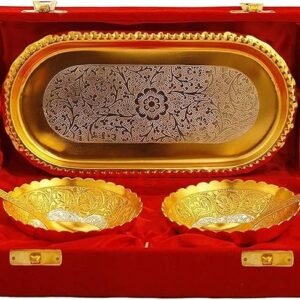Silver & Gold Plated Decorative Bowl with Spoon Velvet Box Set