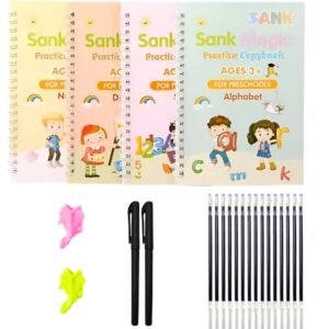 Sank Magic Book for Kids ( 8 Books 2 Pens, 20 Refills 2 Grips) | Reusable Handwriting Practice Copybook Set