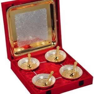 Silver & Gold Plated Decorative Bowl with Spoon Velvet Box Set