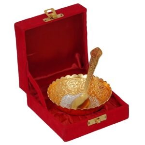 Silver & Gold Plated Decorative Bowl with Spoon Velvet Box Set