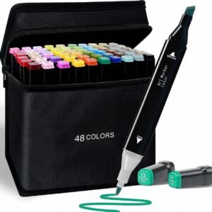 Dual Tip Colorful Art Markers 48 Colors Sketch Pens With Carry Bag For Painting Sketching Calligraphy Drawing,Chisel & Fine Tip Water Based Colouring Marker