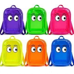 Kids Neon Transparent PVC Shoulder Bag with Cartoon Eyes |Waterproof, Multicolor
