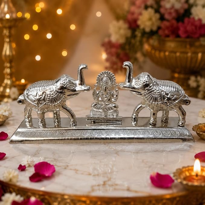 Gold Plated Elephant Ganesh ji Golden And Silver - Image 2