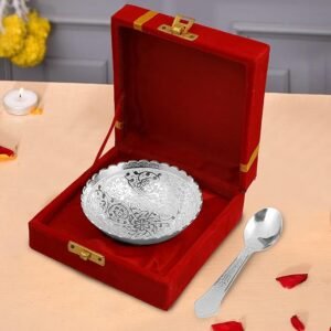 Silver Plated Decorative Bowl with Spoon Velvet Box Set