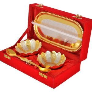 Silver & Gold Plated Decorative Bowl with Spoon Velvet Box Set