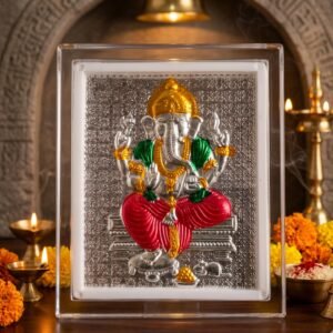 Pure Silver Ganesh Ji Embossed Picture Frame with Transparent Acrylic Case