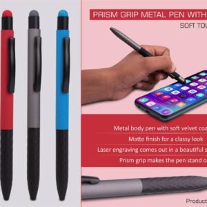 Prism Grip Metal Pen With Stylus Soft Touch Body