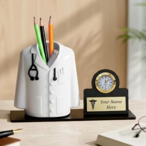 Dr Pen Stand With Watch , Table Top With Name Plate