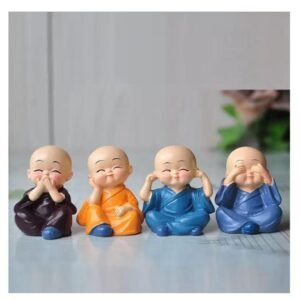 4 Pis Monk Buddha Set For Car Dashboard, Hone -Office Showpis