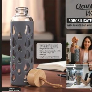 Borosilicate Bottle With Bamboo Cap And Silicon Sleeve