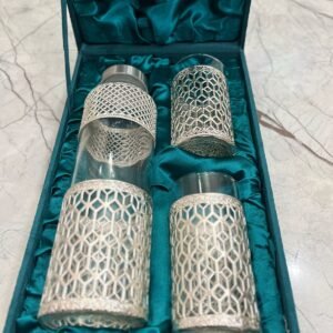 Premium Gifs German Silver Glass Bottle With 2 Glass In Velvet Box