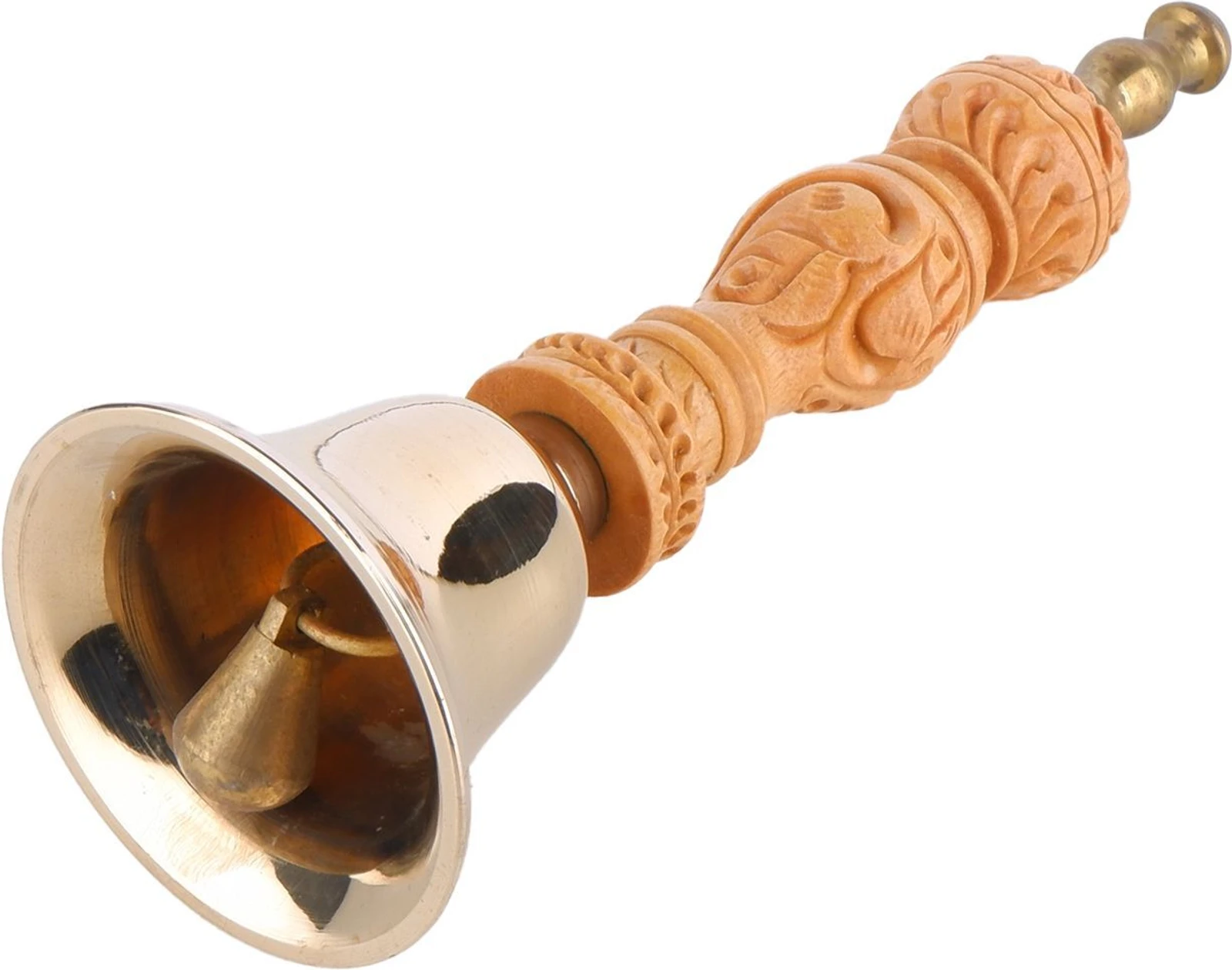 Brass Hand Bell with Hand-Carved Wooden Handle for Puja, Temple & Meditation - Image 2