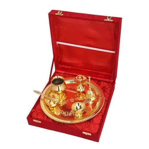 Brass Puja Thali Set Arti Pooja for Several ccasions Like, Return Gifts Special Pooja Wedding Corporate Pooja Aarti Gold - Image 3