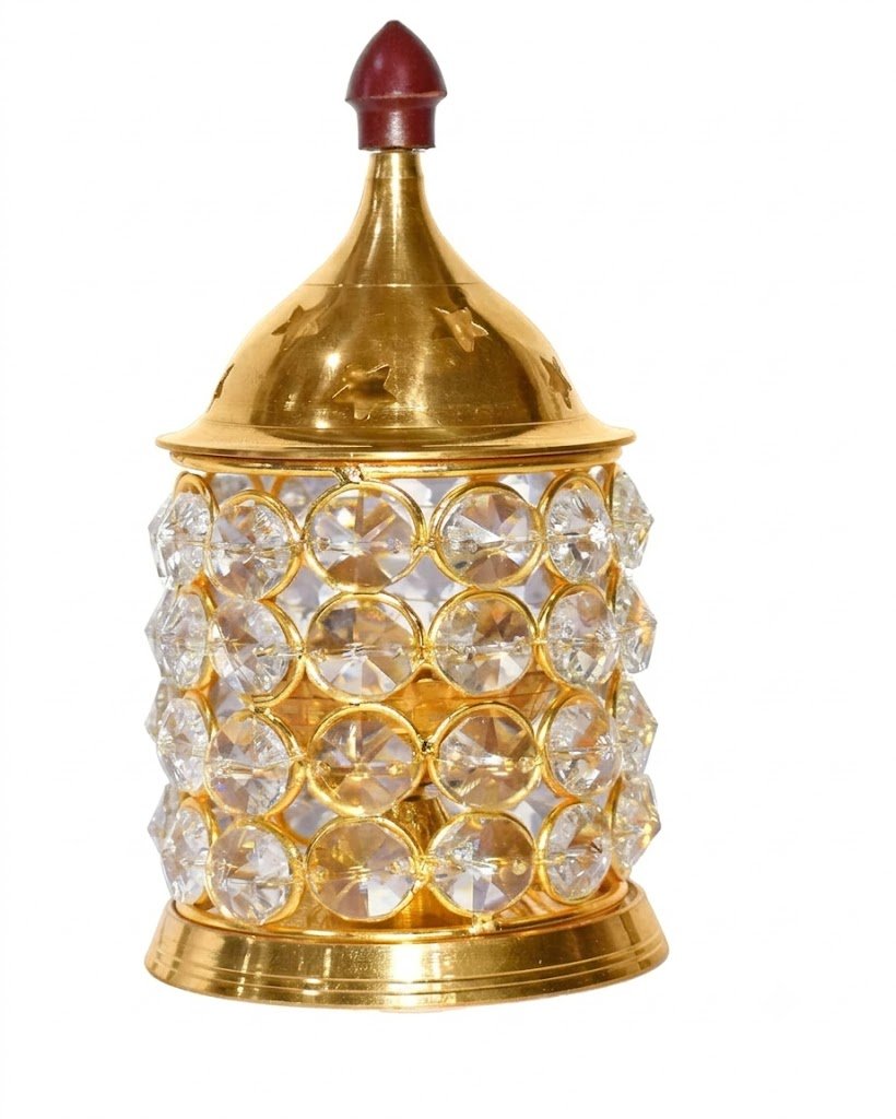 Akhand Jyoti Crystal Diya Made of Brass Diwali Gift / Diwali Deepawali Decoration Akhand Diya Decorative Brass Crystal Oil Lamp Tea Light Holder Lantern Pillar Shape