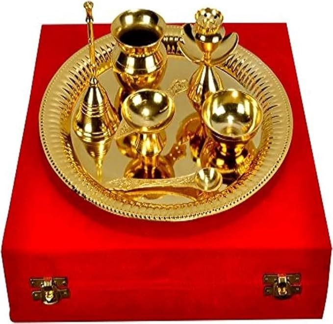 Brass Puja Thali Set Arti Pooja for Several ccasions Like, Return Gifts Special Pooja Wedding Corporate Pooja Aarti Gold - Image 2