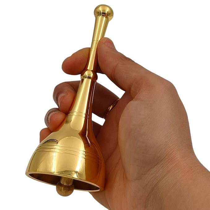 Brass Puja Hand Bell Mirror Polish for Temple Pooja Room Worship, Spiritual Gifts, Brass Ritual Items, Pooja Essentials - Image 2