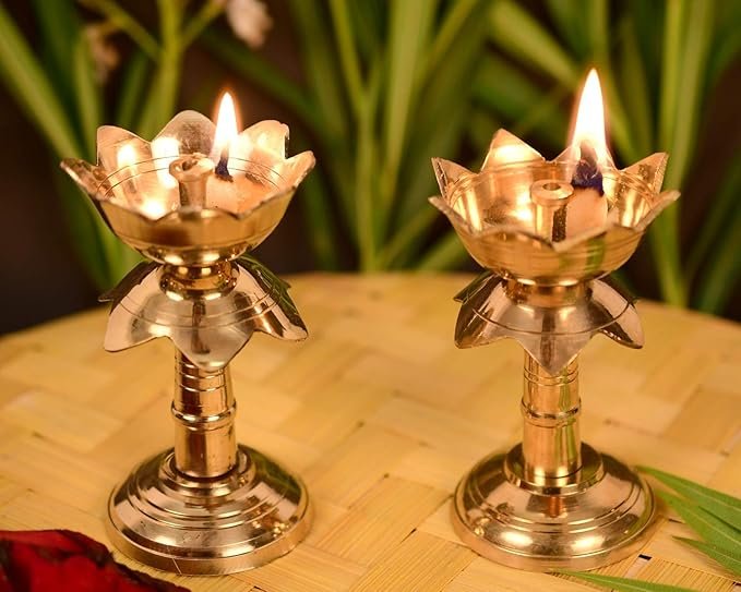 Kamal Stand Diya for Puja Temple Decoration, Lotus Shape Pillar Stand Oil Lamp Home Mandir Pooja Decor Gifts Diya Table Diya (Set of 1) - Image 2