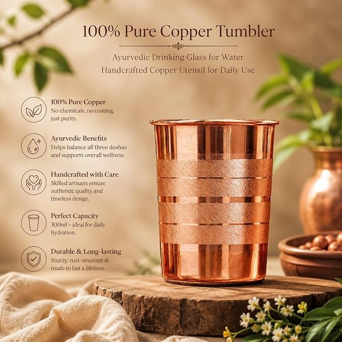 Pure Copper Tumbler 300ml | Ayurvedic Drinking Glass for Water | Handcrafted Copper Utensil for Daily Use – 1Pc - Image 4