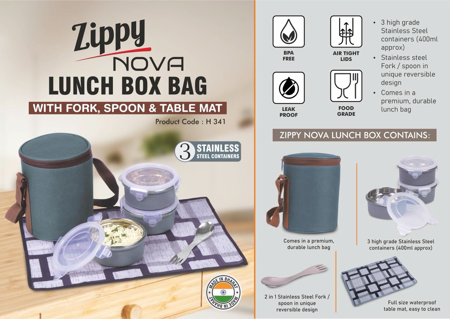 Zippy Nova With Fork Spoon & Table Mat
