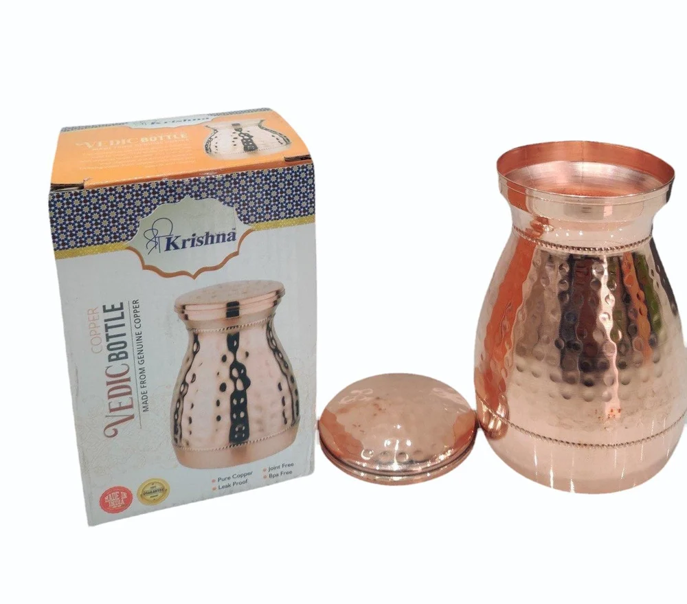 Hammered Matt Finish Bedroom Bottle with Inbuilt Glass Vessel for Drinking W Water Jug with Glass (Pack of 1) - Image 2